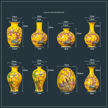 Jingdezhen keramikos geltona vaza apdaila naujos Kinijos klasikinės kambarį, TV spintelė namų puošybai gėlių rengiasi vaza