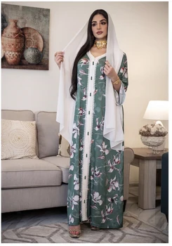 Arabų Suknelės Spausdinti Musulmonų Abaja Šilko Suknelė, Hijab Šalies Maxi Vestidos Megztinis Kimono Ilgas Chalatas, Chalatai Jubah Eid Ramadanas Islamo