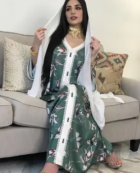Arabų Suknelės Spausdinti Musulmonų Abaja Šilko Suknelė, Hijab Šalies Maxi Vestidos Megztinis Kimono Ilgas Chalatas, Chalatai Jubah Eid Ramadanas Islamo