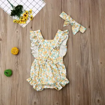 Kūdikių Bodysuit 2019 M. Vasarą Naujagimiui Baby Girl Gėlių Drabužius Pynimas Rankovių Bodysuit Sunsuit Apranga