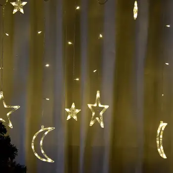 LED Star Mėnulis Užuolaidų Žiburiai Kalėdų String Ins Pasakų Šviesos Vestuvių Kambarys, Restoranas, Apdailos 220V 3.5 M