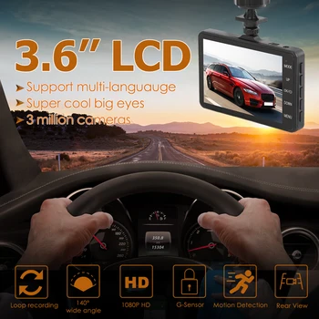 140 Laipsnių Objektyvas 1080p FHD Automobilių DVR Kamera Dashboard Cam su galinio vaizdo Kamera Automobilio DVR Brūkšnys Kamera Galinio vaizdo Dual Camera, Vaizdo