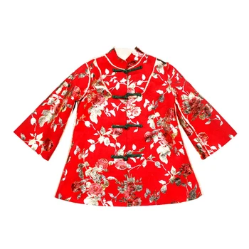 Kinų Naujieji Metai Suknelė Tango Tiktų Vaikams Kūdikių Mergaičių Gėlių Siuvinėjimų Suknelės Žiemą Šiltas Cheongsam Tirštėti Šepečiu Princesė Paltai
