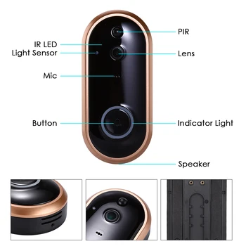 1080P Smart WIFI Doorbell Domofonas Vaizdo Žiedas Durų Varpelis Su Kamera IR lauko Durų Įspėjimo Belaidžio Saugumo Skambančių Durų Cam Signalizacijos