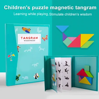 Magnetinio Tangram Kelionės Žaidimą Vaikams Suaugusiųjų Spalvinga Švietimo Knyga Montessori Sukurti Gyvūnų, Žmonių, Medinių Žaislų Mąstymo Pjūklelis