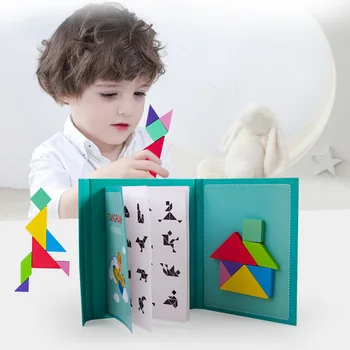 Magnetinio Tangram Kelionės Žaidimą Vaikams Suaugusiųjų Spalvinga Švietimo Knyga Montessori Sukurti Gyvūnų, Žmonių, Medinių Žaislų Mąstymo Pjūklelis