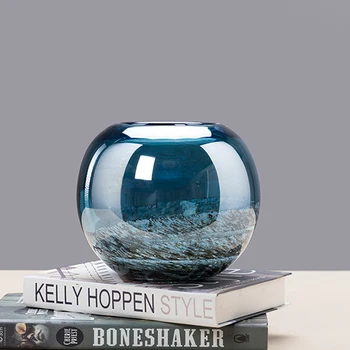 Išskirtinį kraštovaizdį prabangus meno mėlyno stiklo vaza Gražus kambarį biuro apdailos gėlių vaza apdaila