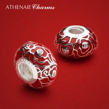 ATHENAIE 925 Sterling Silver Red Emalį Derliaus Kinijos Pasisekė Debesis Žavesio karoliukai Moterų Apyrankės Karoliai Kalėdų SPRĘSTI