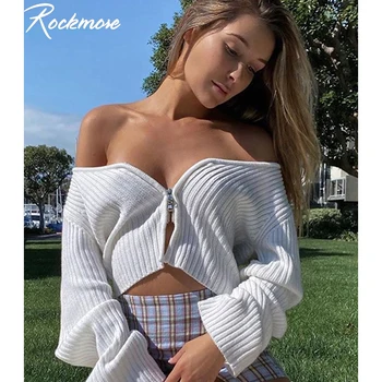 Rockmore Atidaryti Dygsnio Briaunoti Žemų Dažnių Seksualus Tshirts Moterų Plius Dydis Street Wear Apkarpyti Viršūnes Ilgomis Rankovėmis Atsitiktinis Balto Rudens Marškinėliai