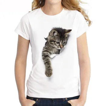 Sužavėjo 3D katė Spausdinti Atsitiktinis Harajuku Moterys T-Shirt Vasaros trumpomis rankovėmis Atsitiktinis Apvalios kaklo Pigūs Drabužiai Kinija Viršuje Režimas Femme