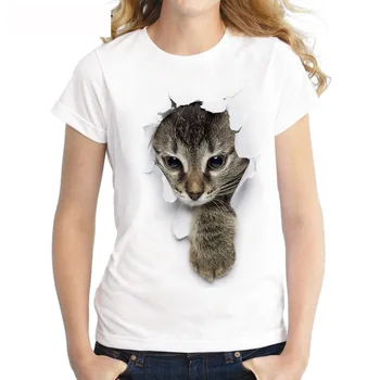 Sužavėjo 3D katė Spausdinti Atsitiktinis Harajuku Moterys T-Shirt Vasaros trumpomis rankovėmis Atsitiktinis Apvalios kaklo Pigūs Drabužiai Kinija Viršuje Režimas Femme