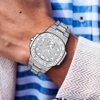 Vyrai Laikrodžiai Viršuje Prabangos Prekės 18K Aukso Apkalos Kvarcinis Laikrodis Mados Baguette Deimantų Žiūrėti Visą Plieno Žymeklį Heuerwatch
