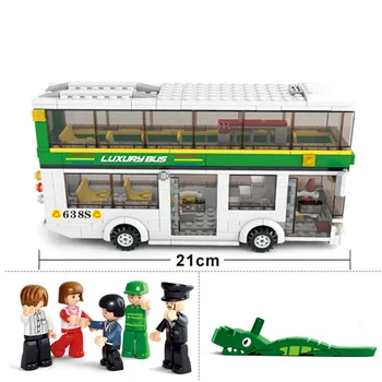 403pcs Mažų dalelių Žaislas Vaikams, Miesto dviaukštis Autobusas Modelio automobilių Blokai degalinė modelio Blokai mūrinis