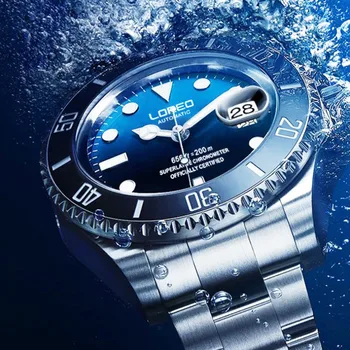 Vandens Dvasios Serija Žiūrėti Prabangos prekės LOREO Naujas 200m Vandeniui Automatinis laikrodis Vyrams, Kalendorius Safyras Mechaniniai Laikrodžiai 40mm