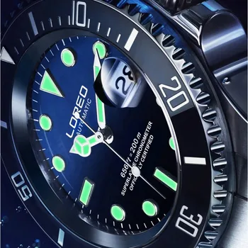 Vandens Dvasios Serija Žiūrėti Prabangos prekės LOREO Naujas 200m Vandeniui Automatinis laikrodis Vyrams, Kalendorius Safyras Mechaniniai Laikrodžiai 40mm