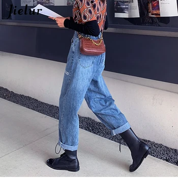 Jielur laisvos Moters Džinsai Rudenį Spausdinti Kišenėje Jean Kelnės Moterims Prašmatnus Slim vientisos Spalvos S-5XL Juodos Džinsinio audinio Kelnės Prašmatnus Femme Džinsai