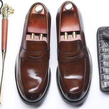 Natūralios odos vyrai brogue Verslo Vestuvių puotą batai atsitiktinis butai, batai senovinių rankų darbo oksfordo bateliai vyrams 2020 kavos