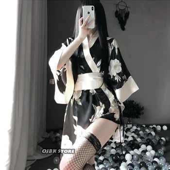 Japonų Kimono Seksualus Cosplay Apranga Moterims Tradicinio Stiliaus Skraiste Yukata Kostiumai Pižama Minkštas Šilko Diržo 3pcs Nustatyti Juoda Raudona