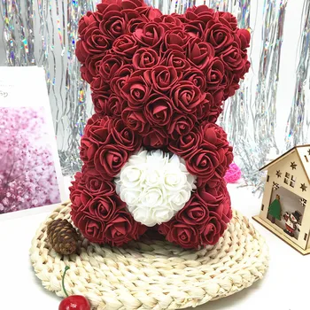 Flone Valentino dienos dovana teddy rose lokys gimtadienio dovana, dirbtiniai PE rožių gėlių meilė širdyje, bear dovana draugei