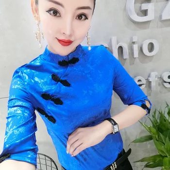 Derliaus Kinijos Moterims Cheongsam Marškinėliai Lady Pusė Rankovės Cheongsam Viršūnes Palaidinės Vasaros Lady Elegantiškas Kinijos Marškinėliai Topai