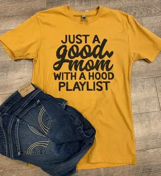 Tiesiog gera mama su gobtuvu grojaraštį Hipster T-Shirt Stilingas Šūkis Grafinis Marškinėliai Juokinga Mama Gyvenimas Tee Geltona Apranga Derliaus Viršų