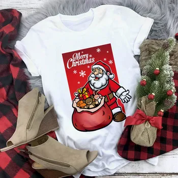 Lūs Los Balta animacinių filmų Marškinėlius Viršūnes Drabužiai Nauji Santa Claus Marškinėliai Moterims Mados Linksmų Kalėdų Harajuku T-shirt