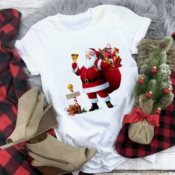 Lūs Los Balta animacinių filmų Marškinėlius Viršūnes Drabužiai Nauji Santa Claus Marškinėliai Moterims Mados Linksmų Kalėdų Harajuku T-shirt