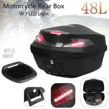 Universalus 48L Motociklas Paspirtukas-Top Box Uodega Bagažo Saugykla Atveju w/LED Šviesos 56cm x 40cm x 37cm