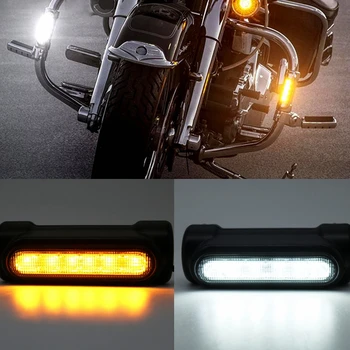 Black/chrome Motociklų Plento Baras Zjeżdżalnia Posūkio Signalo Lemputė Balta Gintaro LED Avarijų Barų Harley 