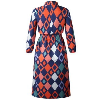 Afrikos Mados Moterų Office Suknelė Vintage Geometrinis Spausdinti Nėriniai-Up Lankas Apykaklės Linijos, Retro Ponios Darbo Dėvėti Plius Dydis Suknelės