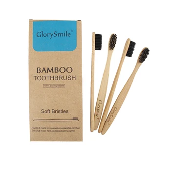 GlorySmile 4 Pack Aplinkai Bambuko dantų šepetėlį Biologiškai Minkšti Šeriai ir Natūralaus medžio Rankena, skirtas Giliai išvalyti