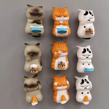 KARŠTO 5cm 3-Piece Set Nelaimę Katė Šaldytuvas Magnetai Dėdė Katinas Geležies Magnetiniai Lipdukai Cute Kačių Pranešimą Lipdukai
