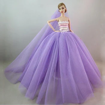 Lėlės kokybės rožinės spalvos žalia wite violetinė, mėlyna spalva visiškai nėrinių princesė eveningl suknelė barbie lėlės