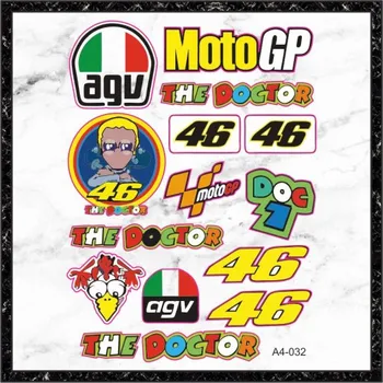 Motociklai, Automobiliai Lipdukas Rinkinys, 14 Vienetų A4 Formato Valentino Rossi VR46 AGV ŠALMŲ