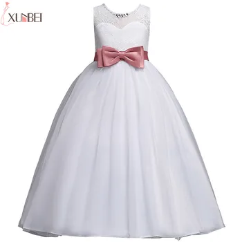Baltos Spalvos Gėlių Mergaičių Suknelės Nėriniai 2020 Kamuolys Suknelė Inscenizacija Suknelės Mergaitėms Su Laivapriekio Pirmosios Komunijos Suknelės Vaikams Prom Dresses