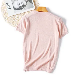 Vasaros Blizga Lurex Viršūnes Slim Moterų Pagrindinis T-Shirt Atsitiktinis O-Kaklo, Kietas Marškinėliai, Moteris Megzti Trumpomis Rankovėmis China Marškinėliai D300