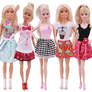 5vnt/Daug Barbies Sijonas Kostiumas Atsitiktinis Namų Stilius Kelių Spalvų Įvairių Stilių, 11 Colių Barbies Lėlės Priedai, 