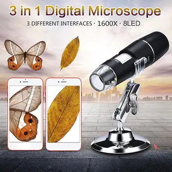 Mikroskopas 8 LED 1600X Kišeninis Nešiojamas Skaitmeninis Mikroskopas USB Sąsaja Elektronų Mikroskopus su 8 Led su Laikikliu