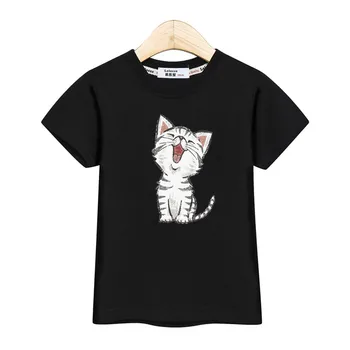 Maža mergaitė, t-shirt mada vaikams viršūnes trumpas rankovės tees medvilnės marškinėliai cute kačių shirt spausdinti atsitiktinis kūdikis mergaičių drabužiais 3-13T