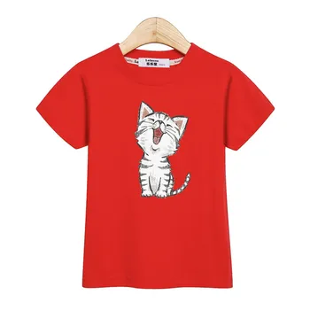 Maža mergaitė, t-shirt mada vaikams viršūnes trumpas rankovės tees medvilnės marškinėliai cute kačių shirt spausdinti atsitiktinis kūdikis mergaičių drabužiais 3-13T