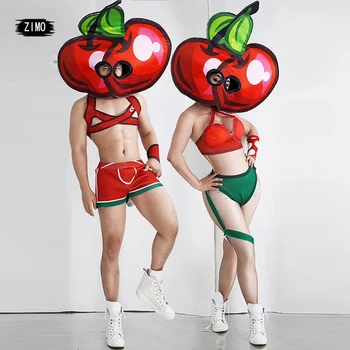 Rave drabužius vaisių komplektai moterų žmogus šokių polių priedai festivalis apranga klubas sexy scenos kostiumų dainininkai Arbūzas gogo