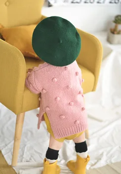 Pudcoco JAV Akcijų Naujas Mados Rudens-Žiemos 1-3 Metų Bamblys Baby Girl Šiltas Megztinis Mezgimo Kietas 3D Kamuolys V-Kaklo Žiemos Striukės