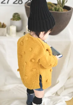 Pudcoco JAV Akcijų Naujas Mados Rudens-Žiemos 1-3 Metų Bamblys Baby Girl Šiltas Megztinis Mezgimo Kietas 3D Kamuolys V-Kaklo Žiemos Striukės