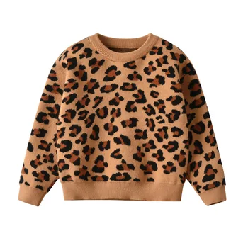 2020 Naują Pavasario Mergaičių Megztiniai Megztinis Bamblys Kūdikių Drabužiai Leopardas Spausdinti Rožinė Megztiniai Vaikams Ilgomis Rankovėmis Trikotažas Vaikams