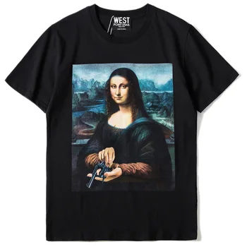 Naujas 2019 Vyrų Naujovė Mona Lisa revolver Klasikinis T Marškinėliai T-Shirt Hip-Hop Riedlentė Gatvės Medvilnės Marškinėliai Tee Viršuje Kenye #066