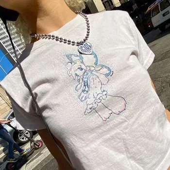 Vasaros Mados Atsitiktinis angelas T-shirt Juokingas Animacinių filmų 90s T-shirt moterims, Estetinės Harajuku tee marškinėliai Moterims Ullzang Retro Grafika