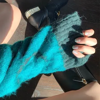 Naujas V-kaklo moheros megztinis moterims rudenį ir žiemą
