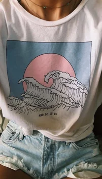 Sunfiz Ir Todėl Jis Yra Vandenyno Bangos Estetinės T-Shirt Moterims Tumblr 90-ųjų Mados White Tee Mielas Vasaros Viršūnes Atsitiktinis O Kaklo Cool T Shirts