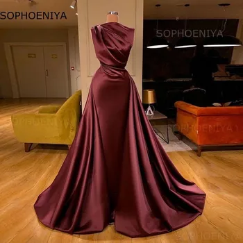 Abendkleider 2021 Bordo Maroko Kaftan Musulmonų Vakare Gown Klostyti Satino Arabų Undinė Dubajus Oficialų Suknelė Ilgai Vestidos