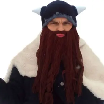 2019 Šalis Skrybėlę Barbarų Žiemos Crazy Slidinėjimo Kepurė Viking Ragų Kepurę Ilga Barzda Kepuraitė Juokingas Kalėdų Dovana